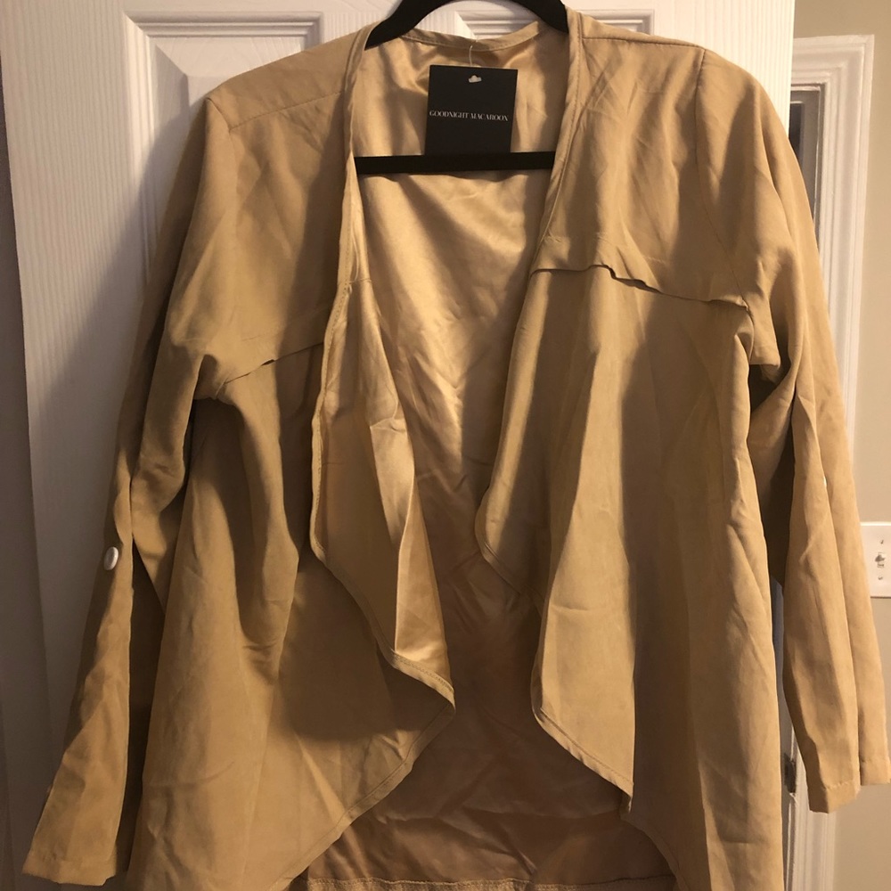 Goodnight Macaroon Tan Open Front Jacket, sz M